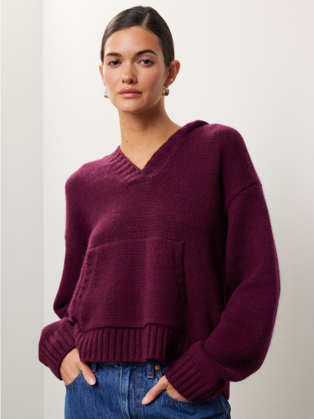 Splendid Ford Burgundy Purple Knit Wool Cashmere Blend Hoodie Sweater Size XL